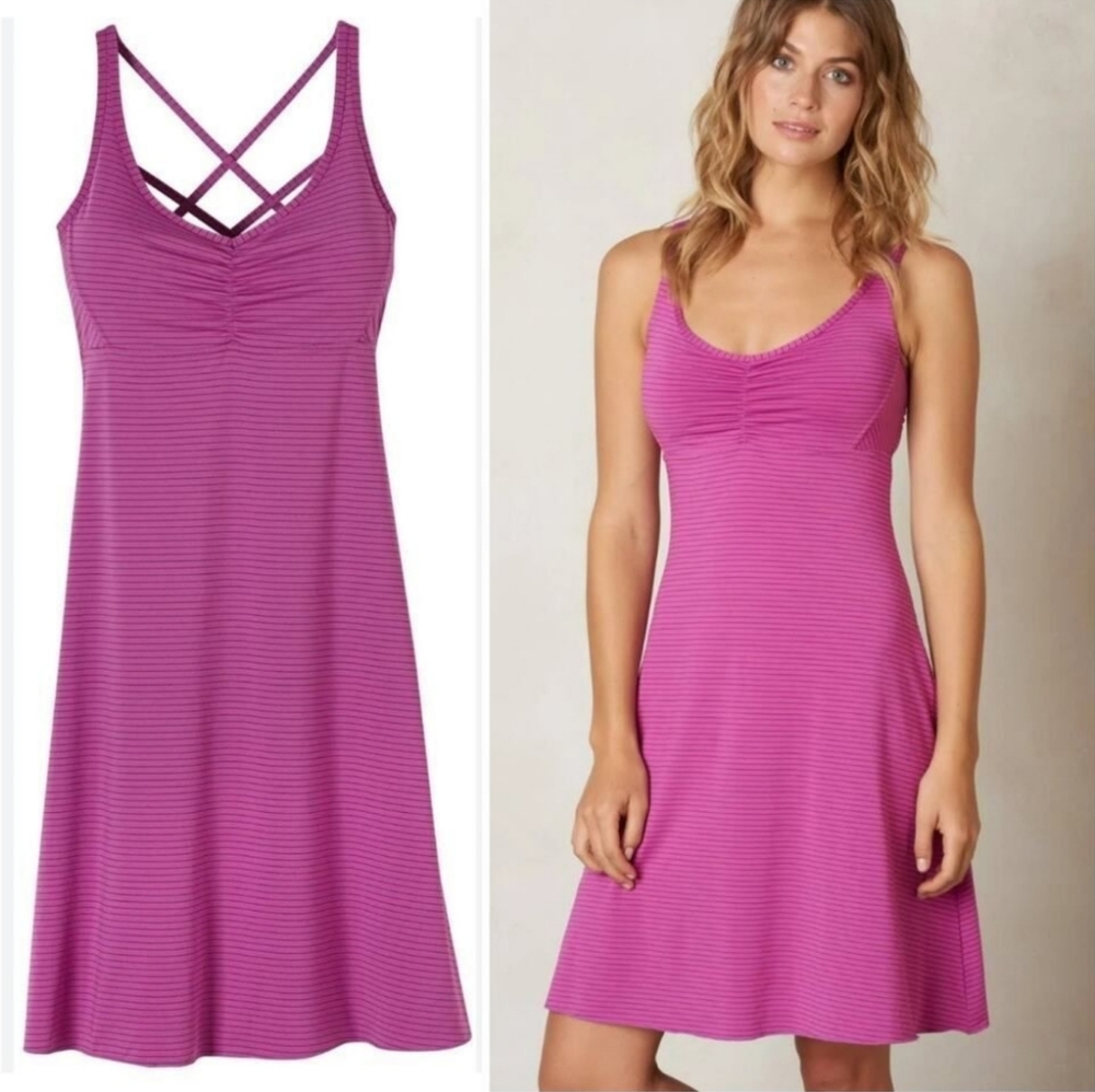 prAna Rebecca Strappy Striped Active Jersey Dress Size Small Hiking Athleisure